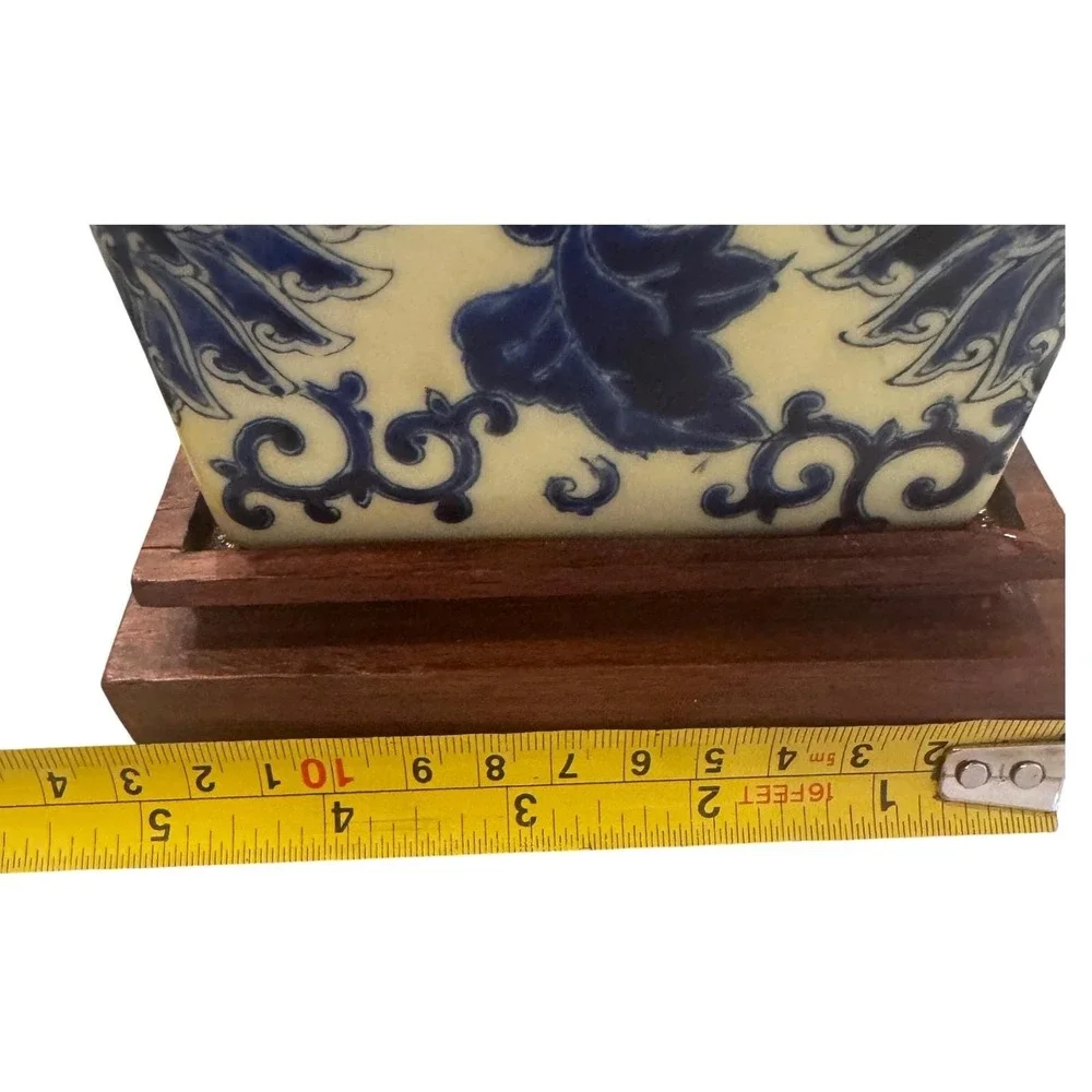 Vintage Blue Yellow Chinoiserie Porcelain Oriental Asian Decor Table Lamp EUC